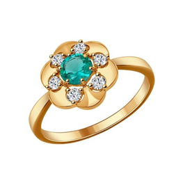 Серебряное кольцо «Изумрудный цветок» с позолотой