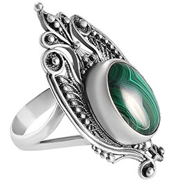 Серебряное кольцо "Малахитовый цветок"