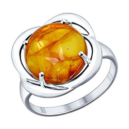 Серебряное кольцо «Янтарная роза»