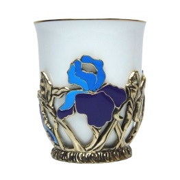 Фарфоровая чашка «Ирисы» в латунном подстаканнике с эмалью