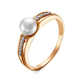 Серебряное кольцо «Греция» с жемчугом и позолотой