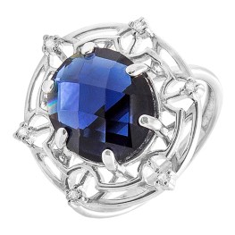 Серебряное кольцо «Снег» с кварцевым сапфиром и фианитами