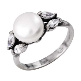 Серебряное кольцо «Изюминка» с жемчугом и фианитами