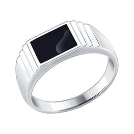 Серебряное кольцо-печатка с эмалью для мужчин