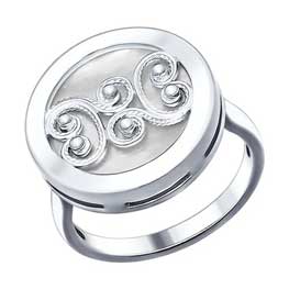 Серебряное кольцо с белым перламутром "Скань"