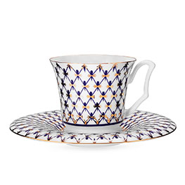 Фарфоровая чашка с блюдцем кофейная "Кобальтовая сетка" форма Юлия