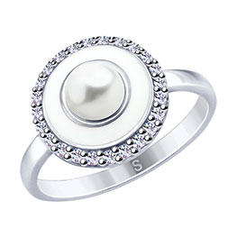 Серебряное кольцо с жемчугом и фианитами «Галактика»