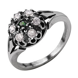 Серебряное кольцо со шпинелью и фианитом «Медный цветок»