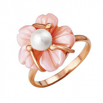 Серебряное кольцо «Аленький цветочек» с жемчугом и розовым перламутром