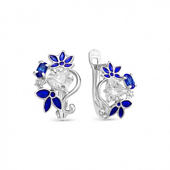 Серебряные серьги со шпинелью «Синие цветы»
