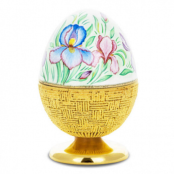 Серебряная шкатулка-яйцо «Цветы в корзине»