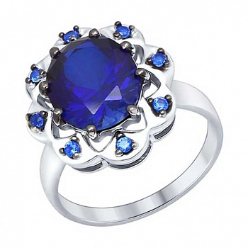 Серебряное кольцо с корундом и синими фианитами