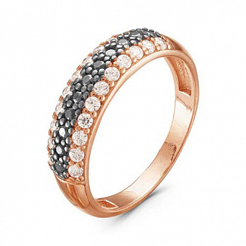 Серебряное кольцо «Блики камней» с фианитами и позолотой для женщин