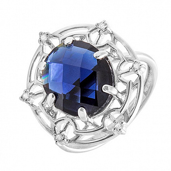 Серебряное кольцо «Снег» с кварцевым сапфиром и фианитами