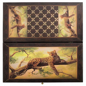 Нарды и шашки из дерева «Леопард на ветке»