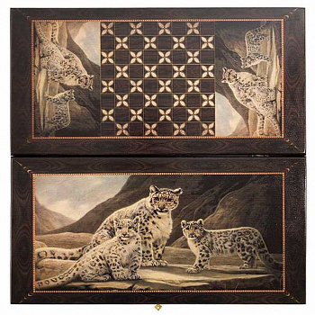 Большие нарды и шашки из дерева «Семейство леопардов»