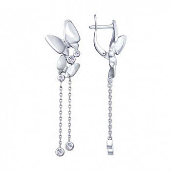 Серебряные серьги «Бабочка» с фианитами для женщин