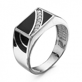 Серебряное кольцо «Черный блик» с фианитами и эмалью