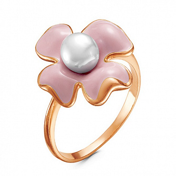Серебряное кольцо «Розовый цветок» с жемчугом