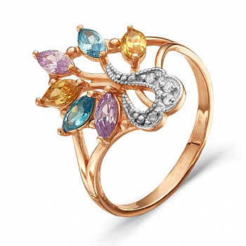 Серебряное кольцо «Дерево жизни» с фианитами и позолотой для женщин