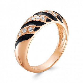 Серебряное кольцо «Сафари» с фианитами, эмалью и позолотой