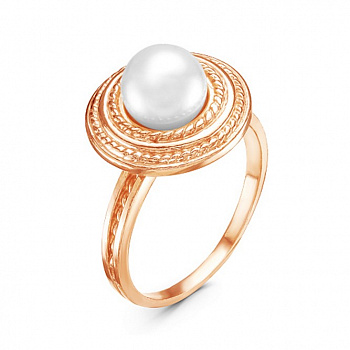 Серебряное кольцо «Цветок» с жемчугом и позолотой