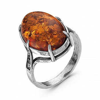 Серебряное кольцо «Осень» с янтарем и фианитами