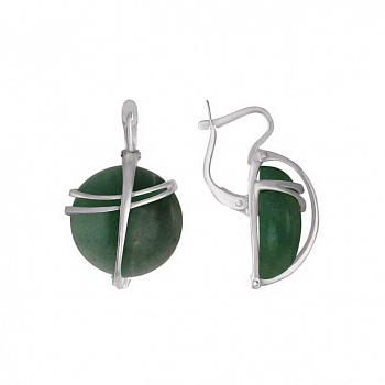 Серебряные серьги с нефритом «Зеленая луна»