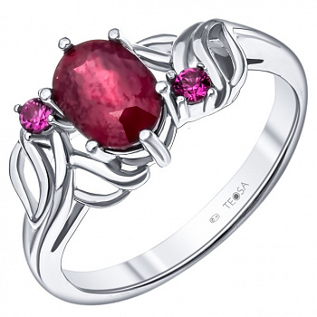 Серебряное кольцо с рубином и фианитами «Оригинальное»