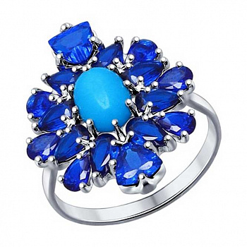 Серебряное кольцо "Синий цветок"