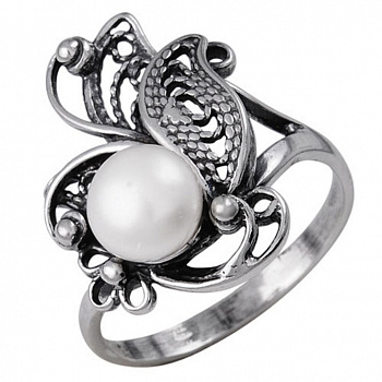 Серебряное кольцо с жемчугом «Виньетка»