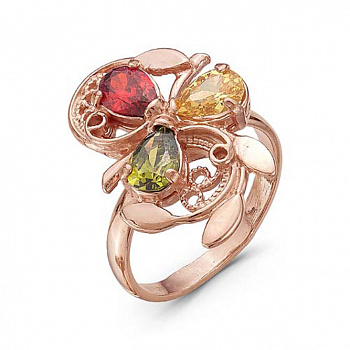 Серебряное кольцо «Букет цветов» с позолотой