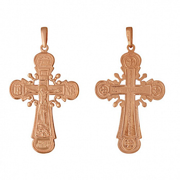 Серебряная подвеска в виде креста с узором и позолотой