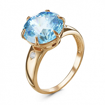 Серебряное кольцо «Эдем» с голубым фианитом и золочением