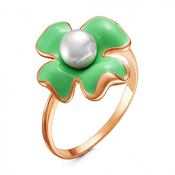 Серебряное кольцо «Зеленый цветок» с жемчугом