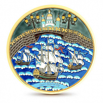 Серебряная декоративная тарелка «Море»