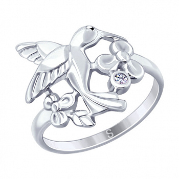 Серебряное кольцо с фианитом «Колибри»