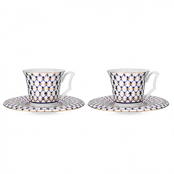 Фарфоровый набор из двух кофейных пар «Кобальтовая сетка»