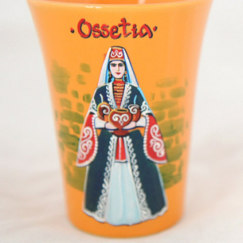 Кружка "Оssetia" с осетинкой в национальном платье оранжевая