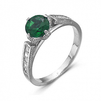 Серебряное кольцо «Царица-лебедь» с шпинелью зеленого цвета
