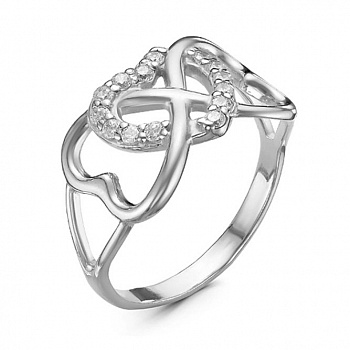 Серебряное кольцо «Сердца трех» с фианитами