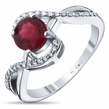 Серебряное кольцо с рубином и фианитом «Зигзаг»