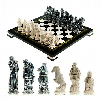 Шахматы из мрамора и змеевика «Русские сказки»
