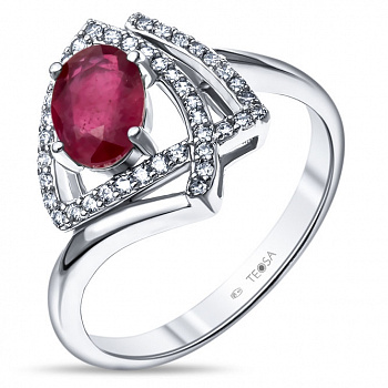Оригинальное серебряное кольцо с рубином и фианитом