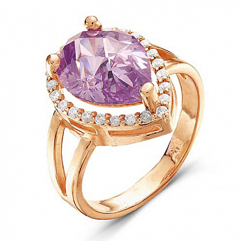 Серебряное кольцо «Сердце океана» с фиолетовым фианитом и золочением