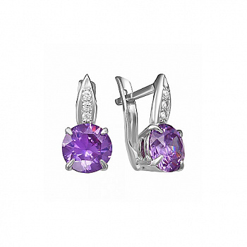 Серебряные серьги с фиолетовым фианитом «Королевский шик»