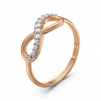 Серебряное кольцо «Бесконечность» с фианитами и золочением