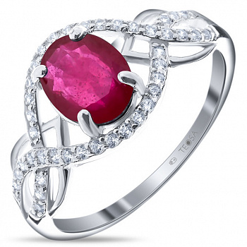 Эксклюзивное серебряное кольцо с рубином и фианитом