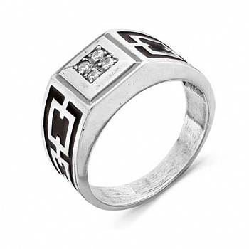 Серебряное кольцо «Лабиринт» с фианитами и эмалью