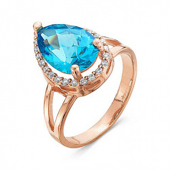 Серебряное кольцо «Сердце океана» с фианитом и золочением для женщин